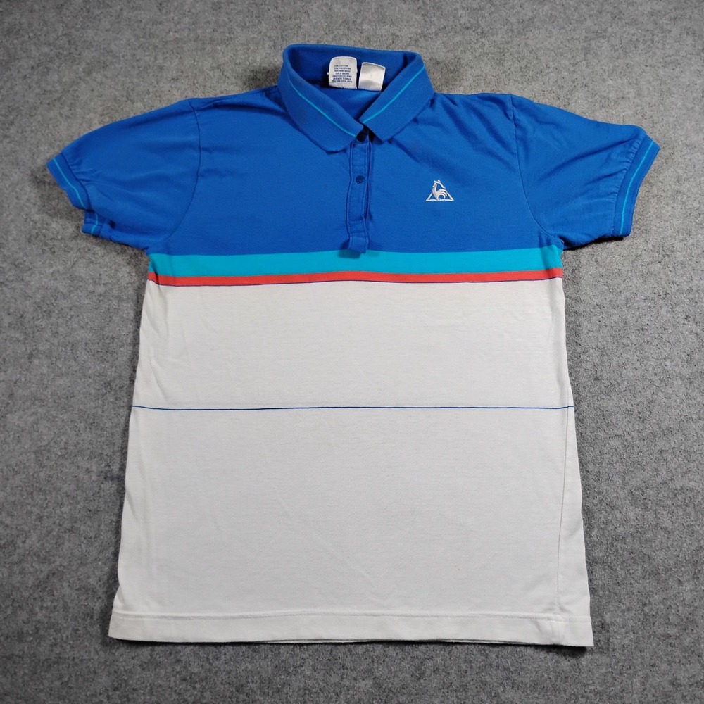 Vintage Le Coq Sportif Color block Polo Shirt Men Small Blue White French Retro